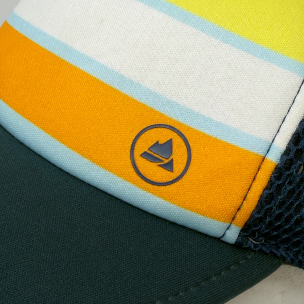 Movi EVRYday Striped Trucker Hat Navy Blue Yellow Orange Mountain Logo Mesh Cap‎ - Picture 2 of 12